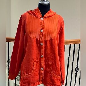 Fenini LINEN LAGENLOOK ORANGE HOODIE WOMEN SIZE M